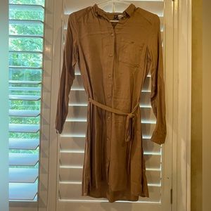 Long sleeve button- down wrap tie dress